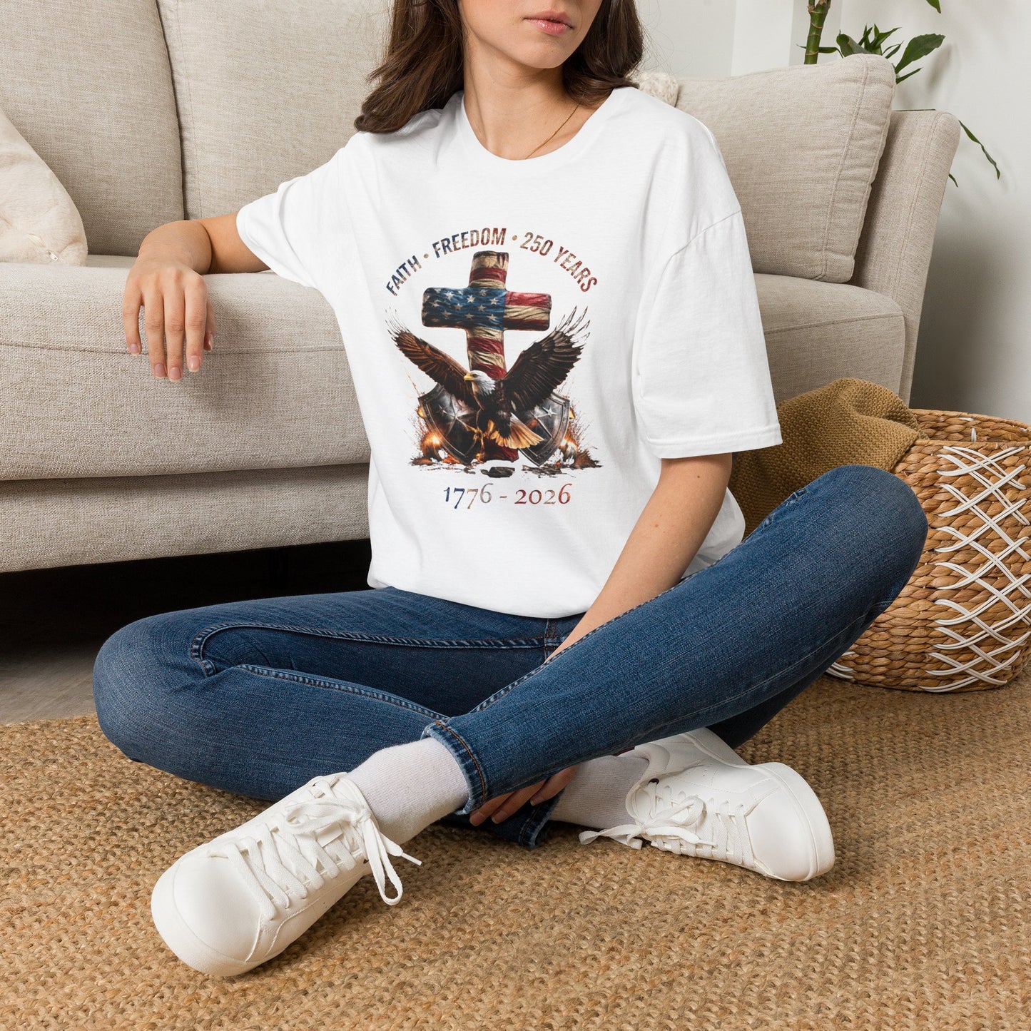 #250 Faith • Freedom 250 Years American Flag Cross & Eagle 1776-2026 T-Shirt