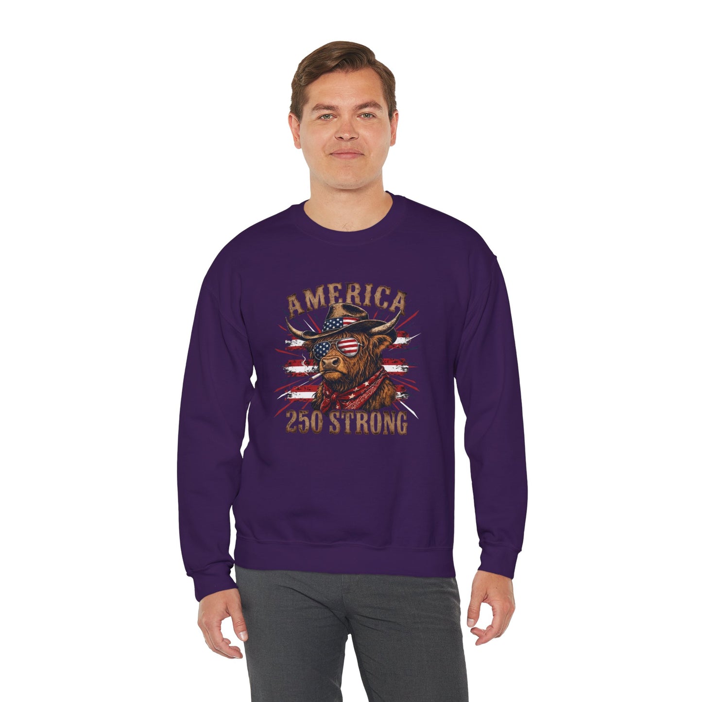 #250 America 250 Strong Patriotic Bull with American Flag Sweatshirt