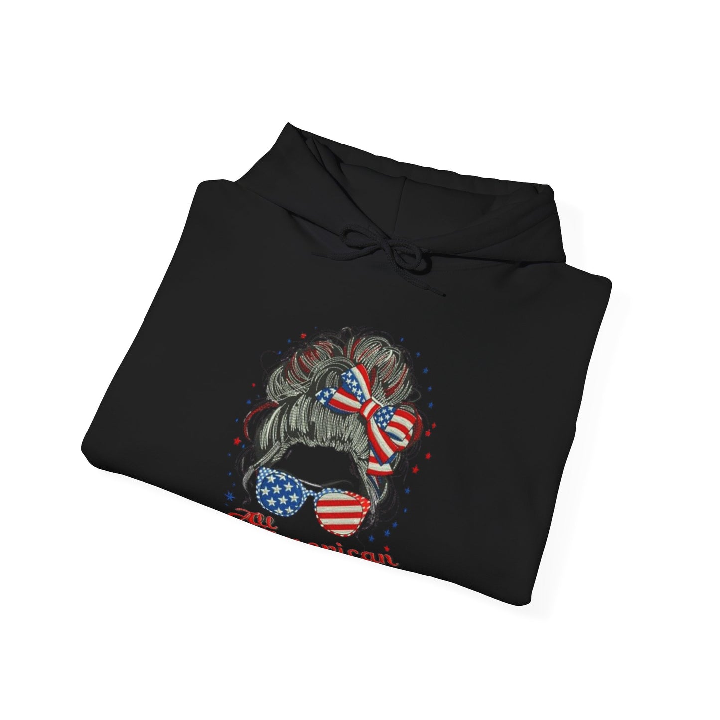 #250 "All American Girl" Patriotic Messy Bun Hoodie