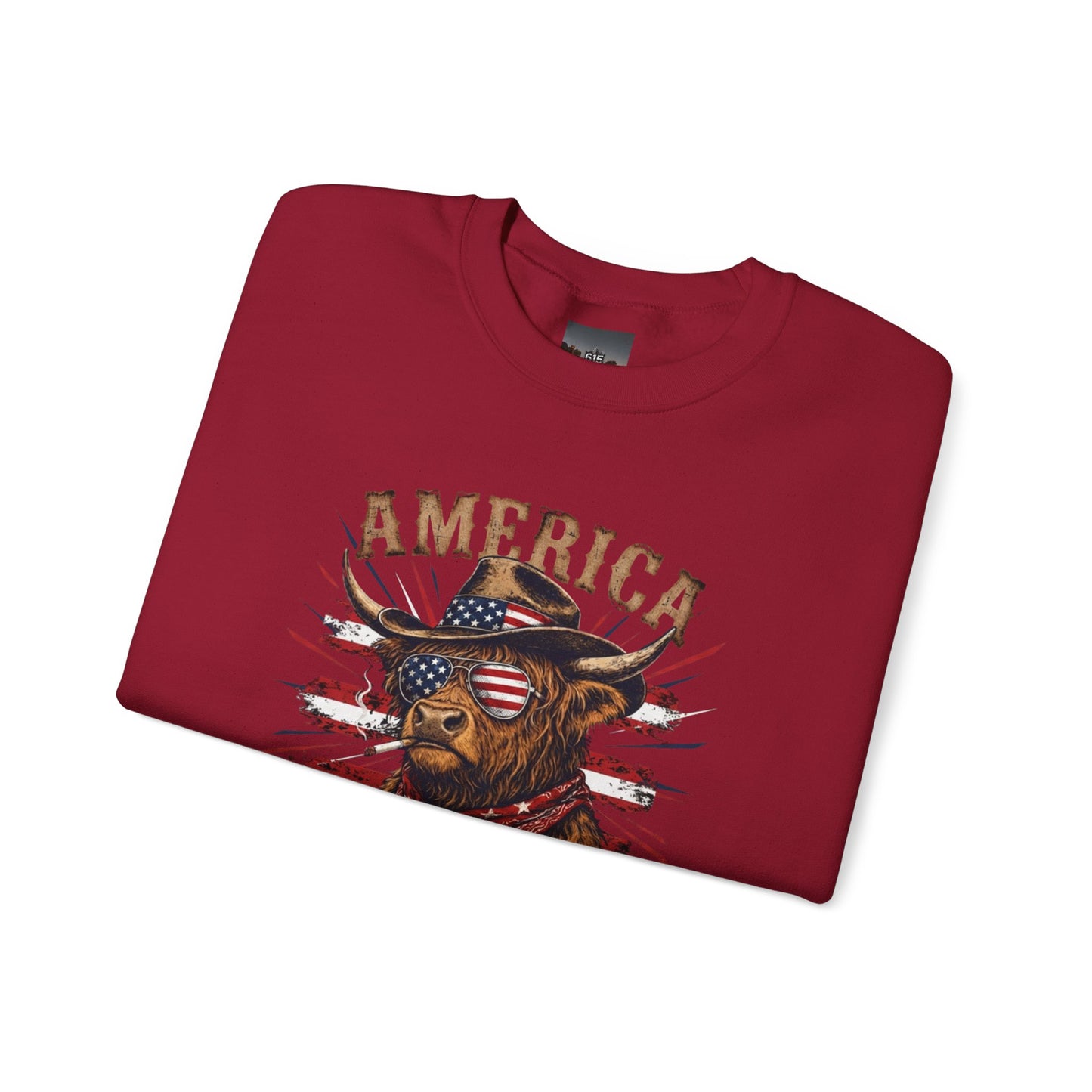 #250 America 250 Strong Patriotic Bull with American Flag Sweatshirt