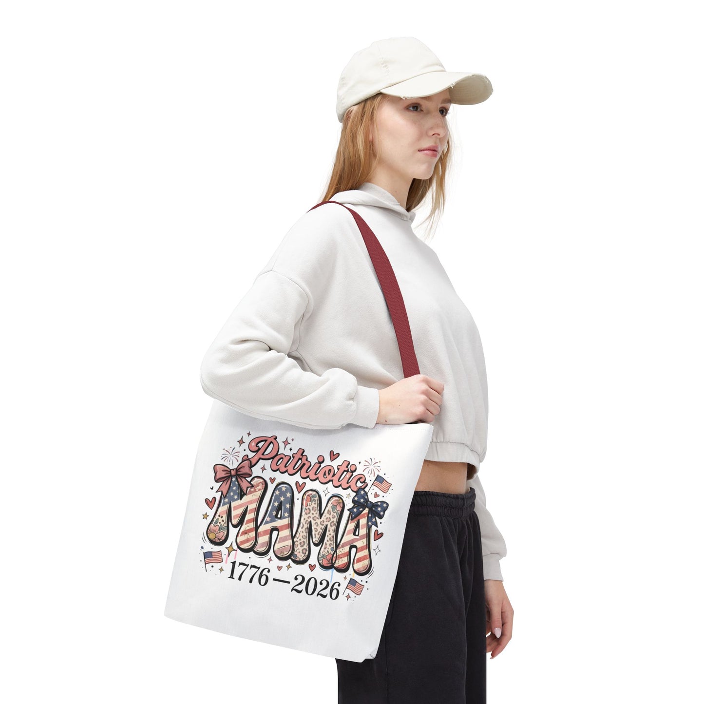 #250 Patriotic Mama 1776–2026 American Flag Tote Bag