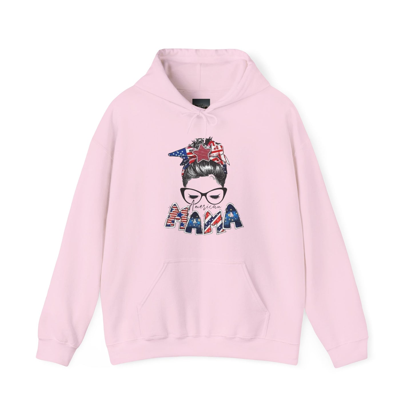 #250 Mama USA Flag Messy Bun Hoodie