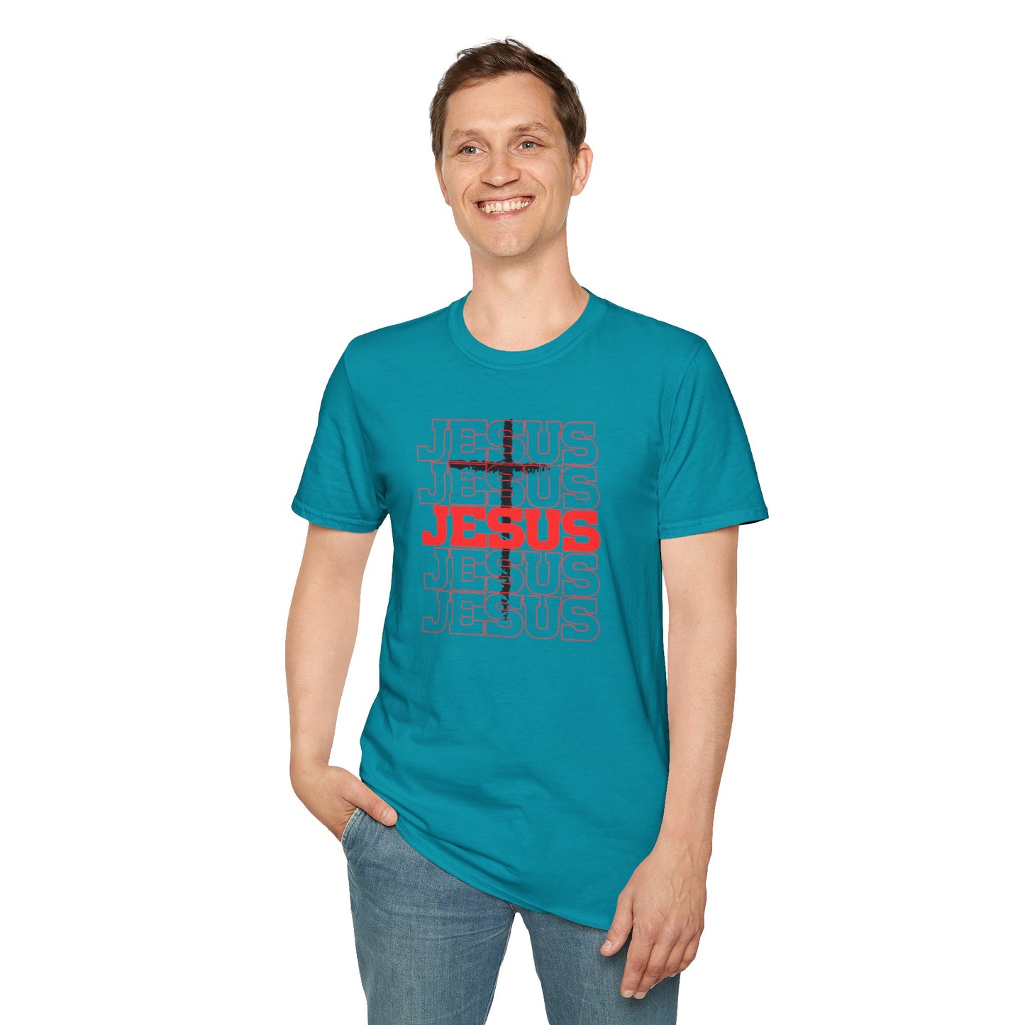 Jesus Cross Red Text Black Cross Graphic T-Shirt — Religious Faith Tee