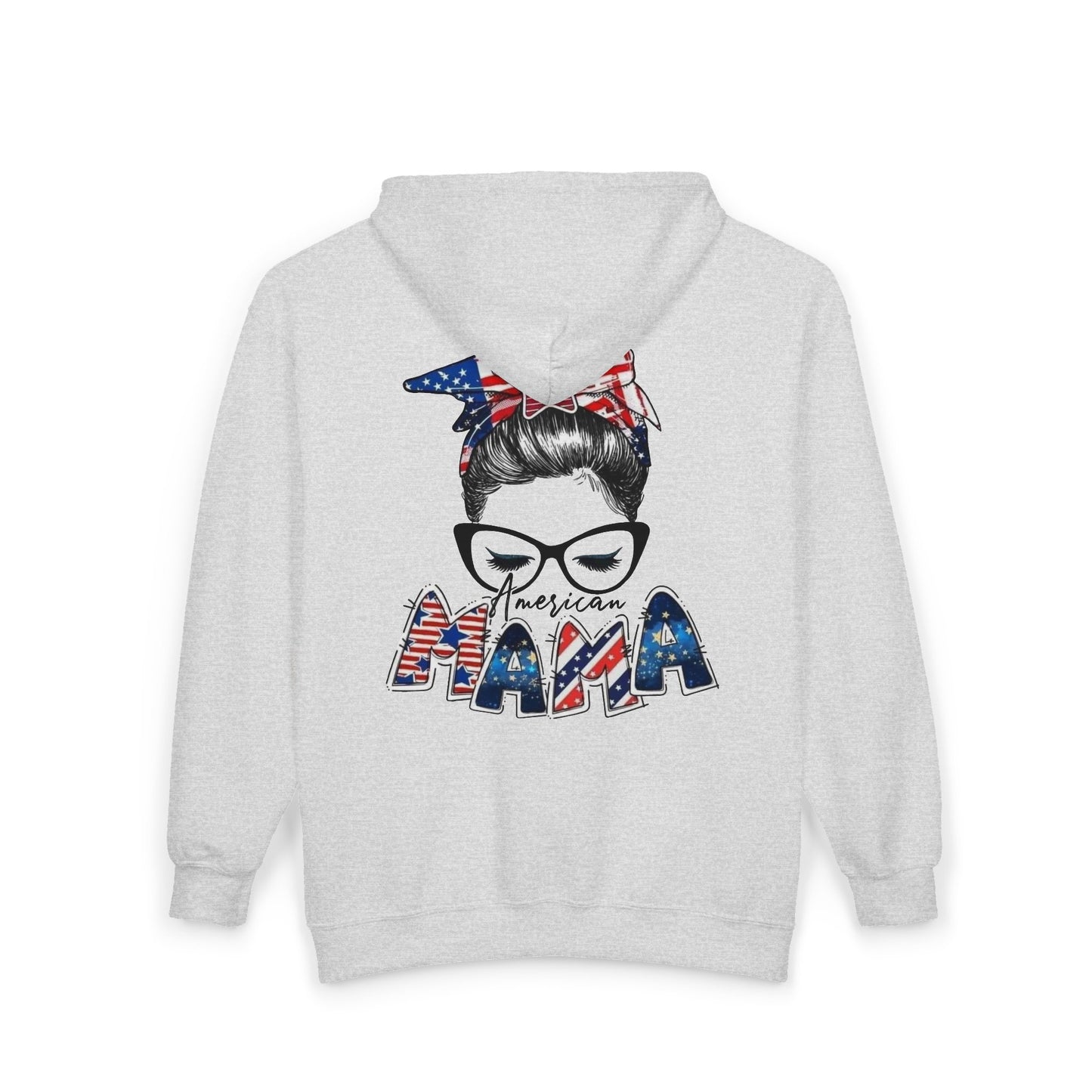 #250 Mama USA Flag Messy Bun Zip Hoodie