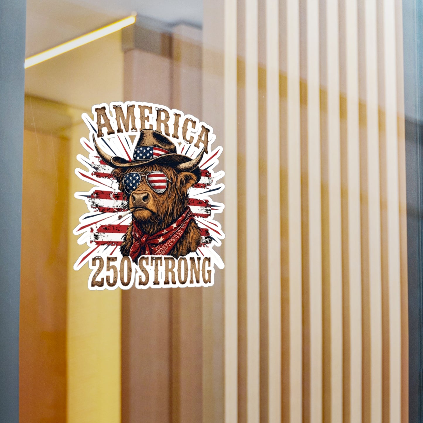 #250 America 250 Strong Patriotic Bull with American Flag Vinyl Sticker Kiss-Cut Decal (Fourth of July)