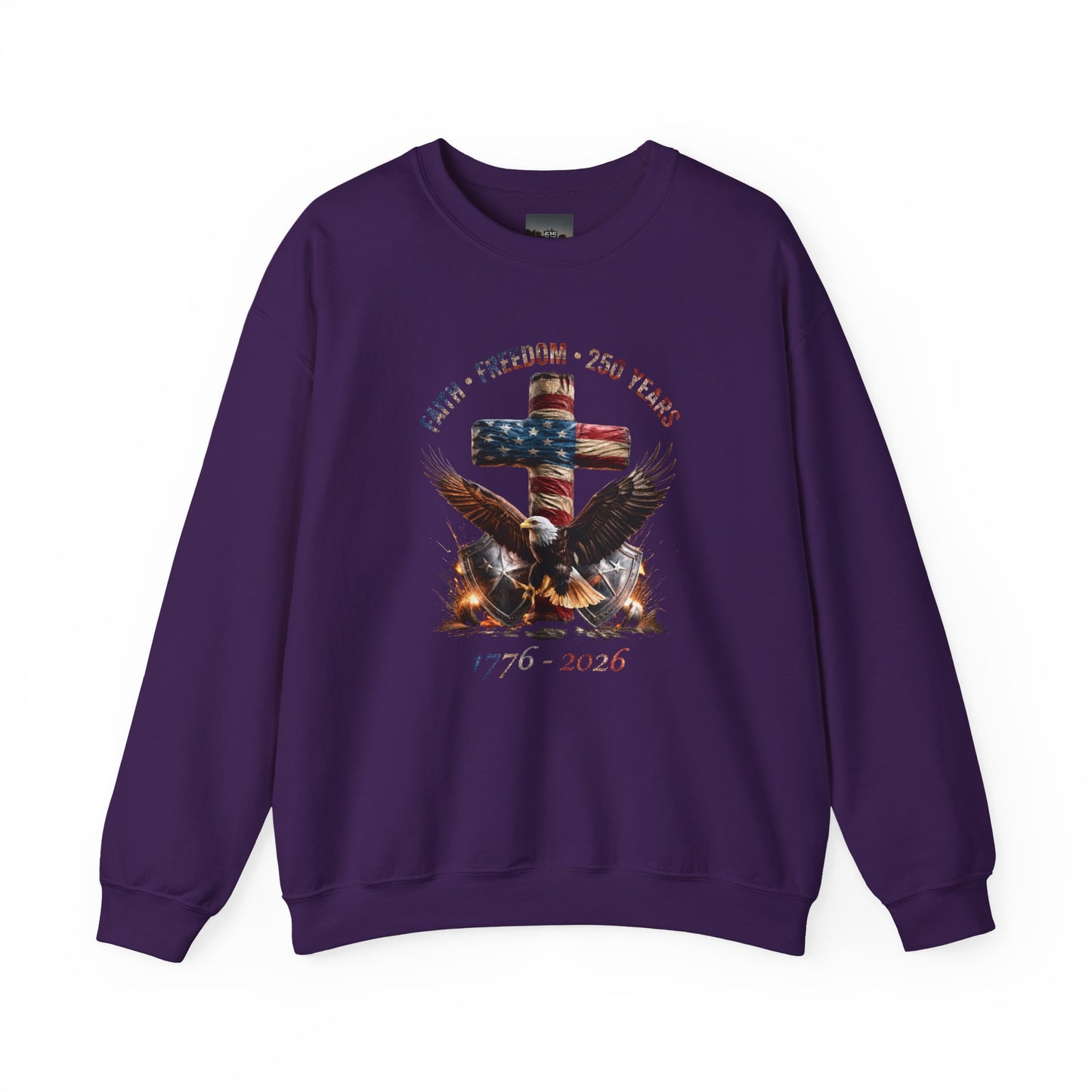 #250 Faith • Freedom 250 Years American Flag Cross & Eagle 1776-2026 Crewneck Sweatshirt