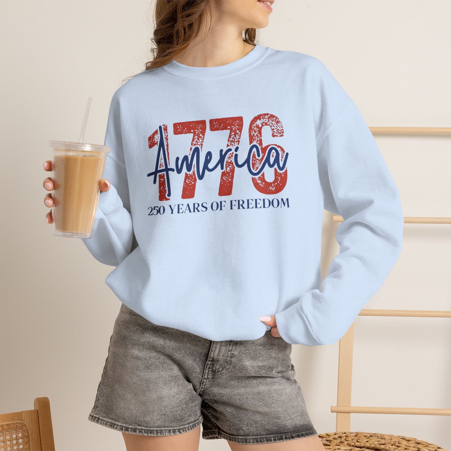 #250 1776 America: 250 Years of Freedom' Patriotic Independence Day Crewneck Sweatshirt