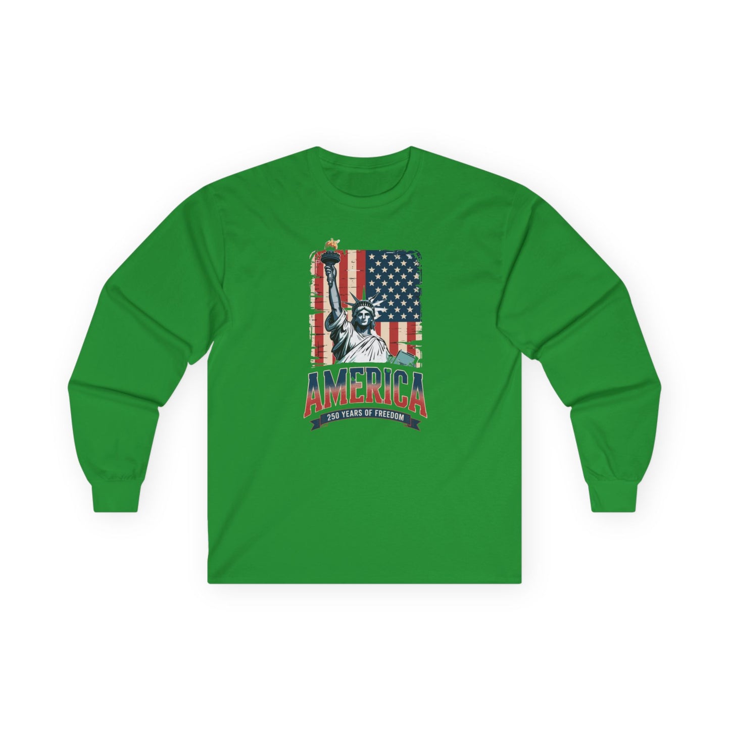 #250 Statue of Liberty American Flag 'America' Patriotic Independence Day Long Sleeve Tee