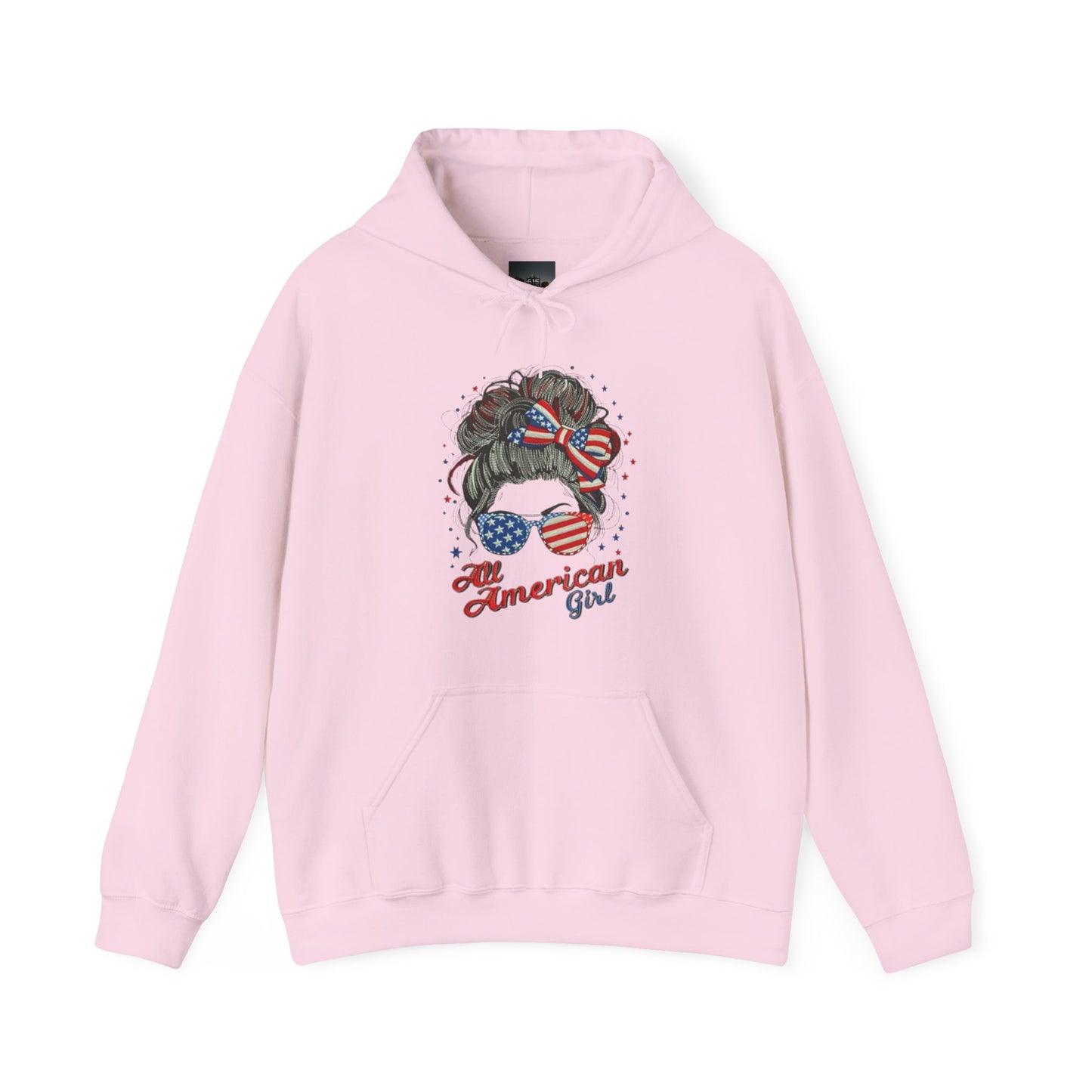 #250 "All American Girl" Patriotic Messy Bun Hoodie