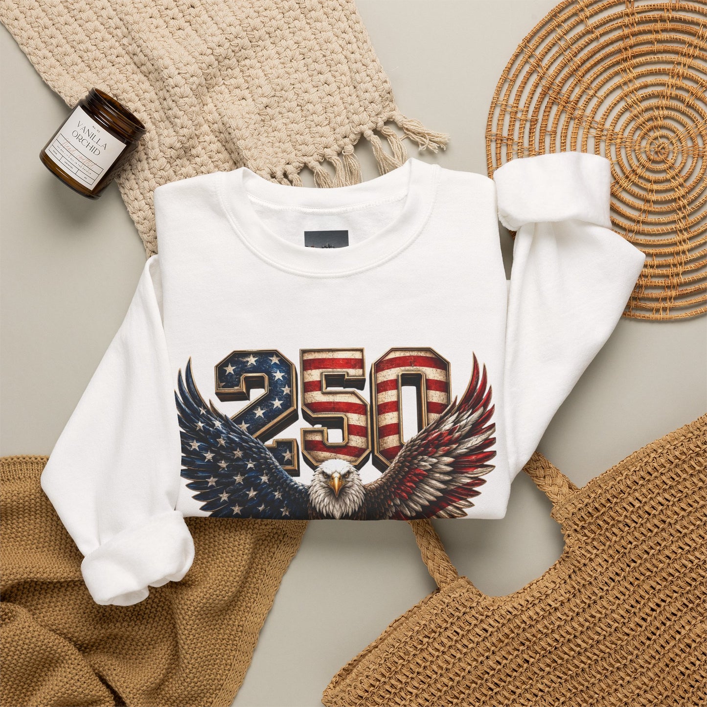 #250 250 Years of Freedom Eagle Patriotic American Flag Anniversary (1776–2026) Crewneck Sweatshirt