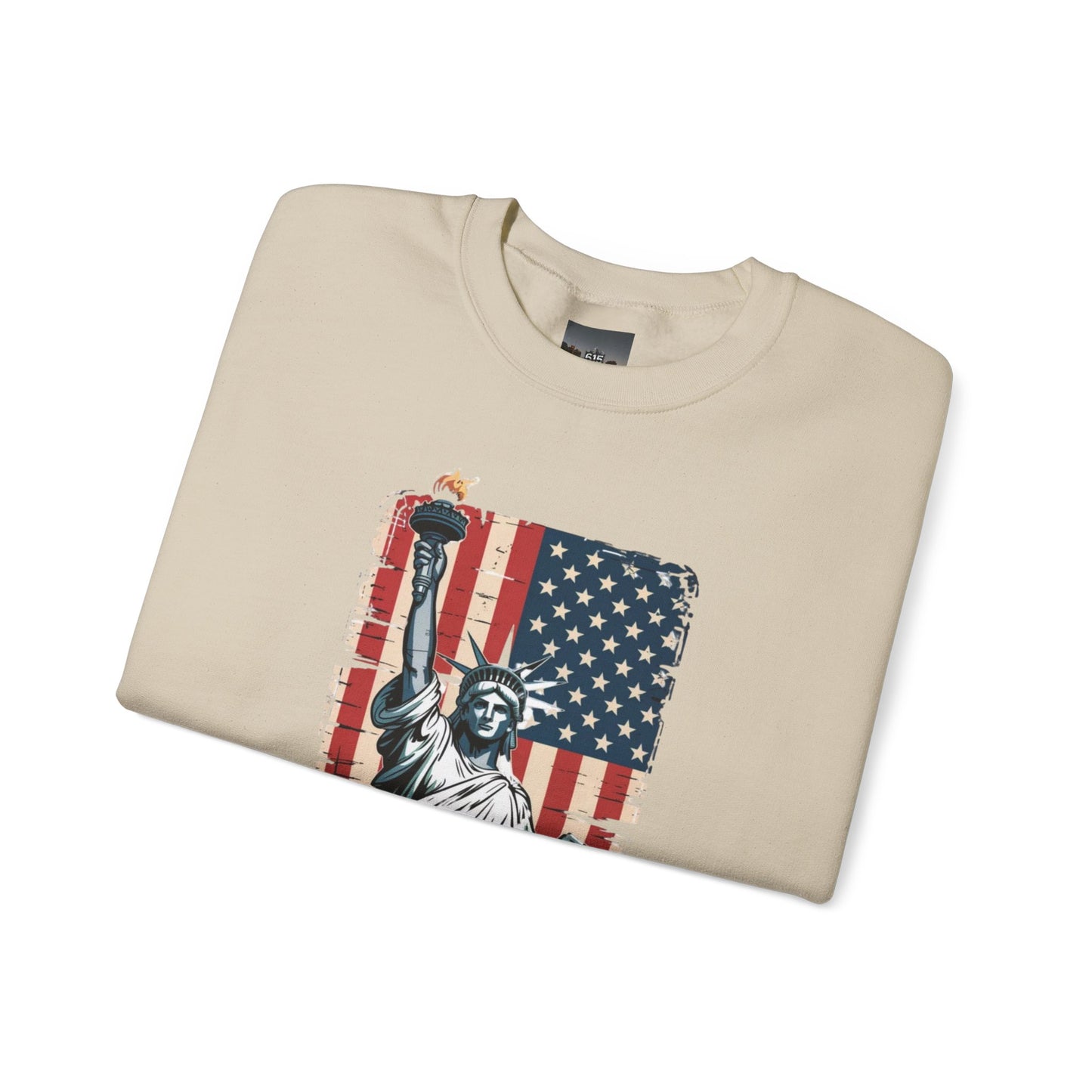 #250 Statue of Liberty American Flag 'America' Patriotic Independence Day Crewneck Sweatshirt