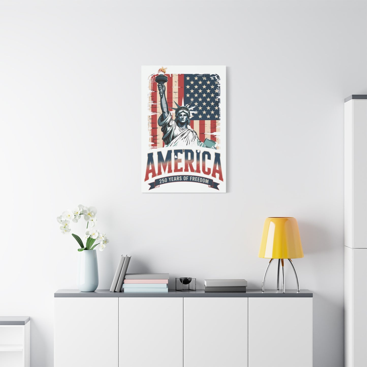 #250 Statue of Liberty American Flag 'America' Patriotic Independence Day Matte Canvas Wall Art