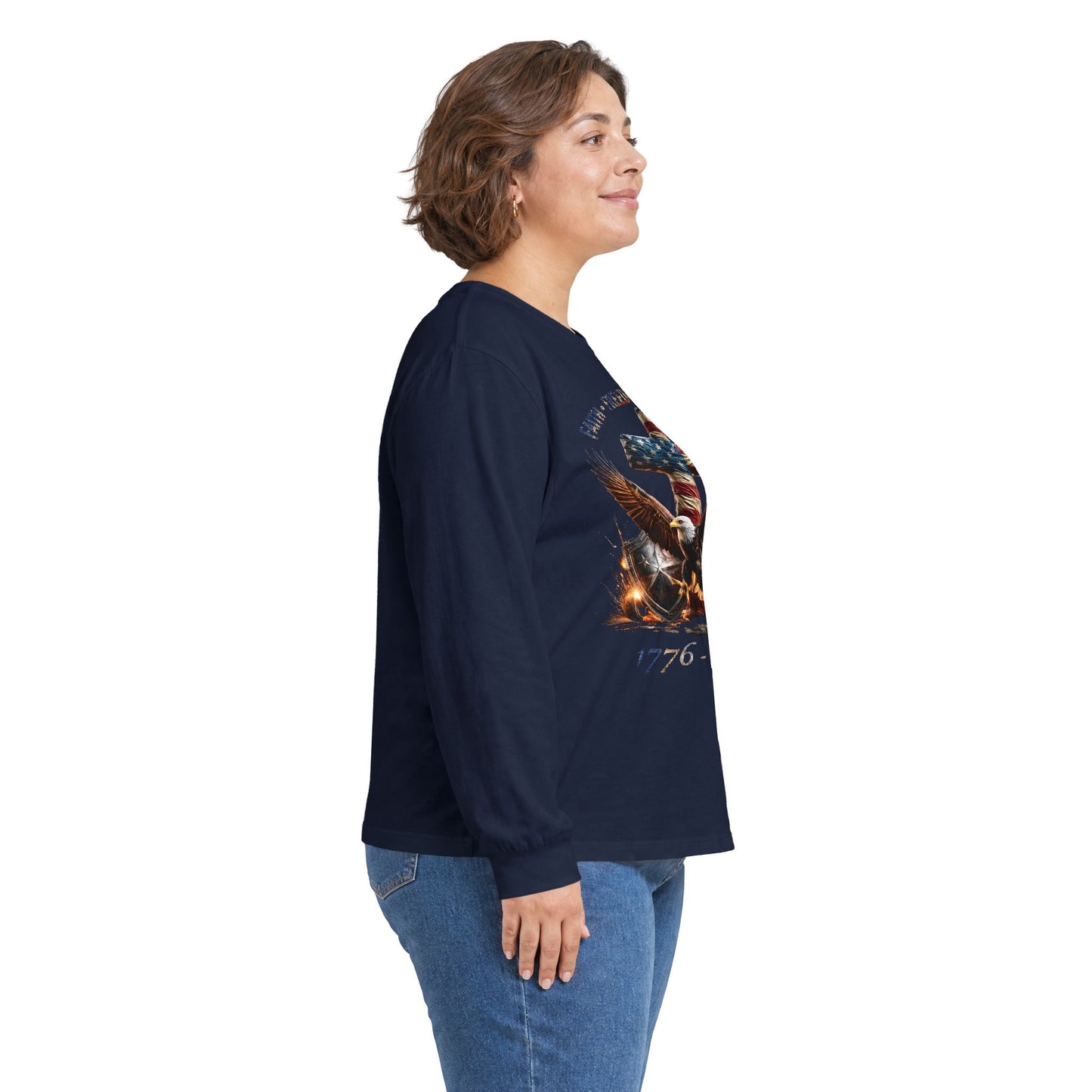 #250 Faith • Freedom 250 Years American Flag Cross & Eagle 1776-2026 Long Sleeve Tee