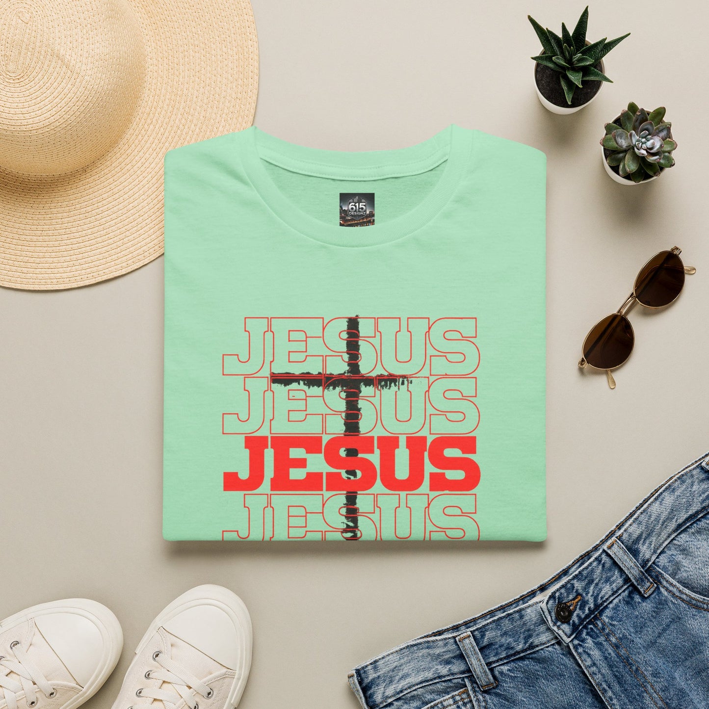 Jesus Cross Red Text Black Cross Graphic T-Shirt — Religious Faith Tee