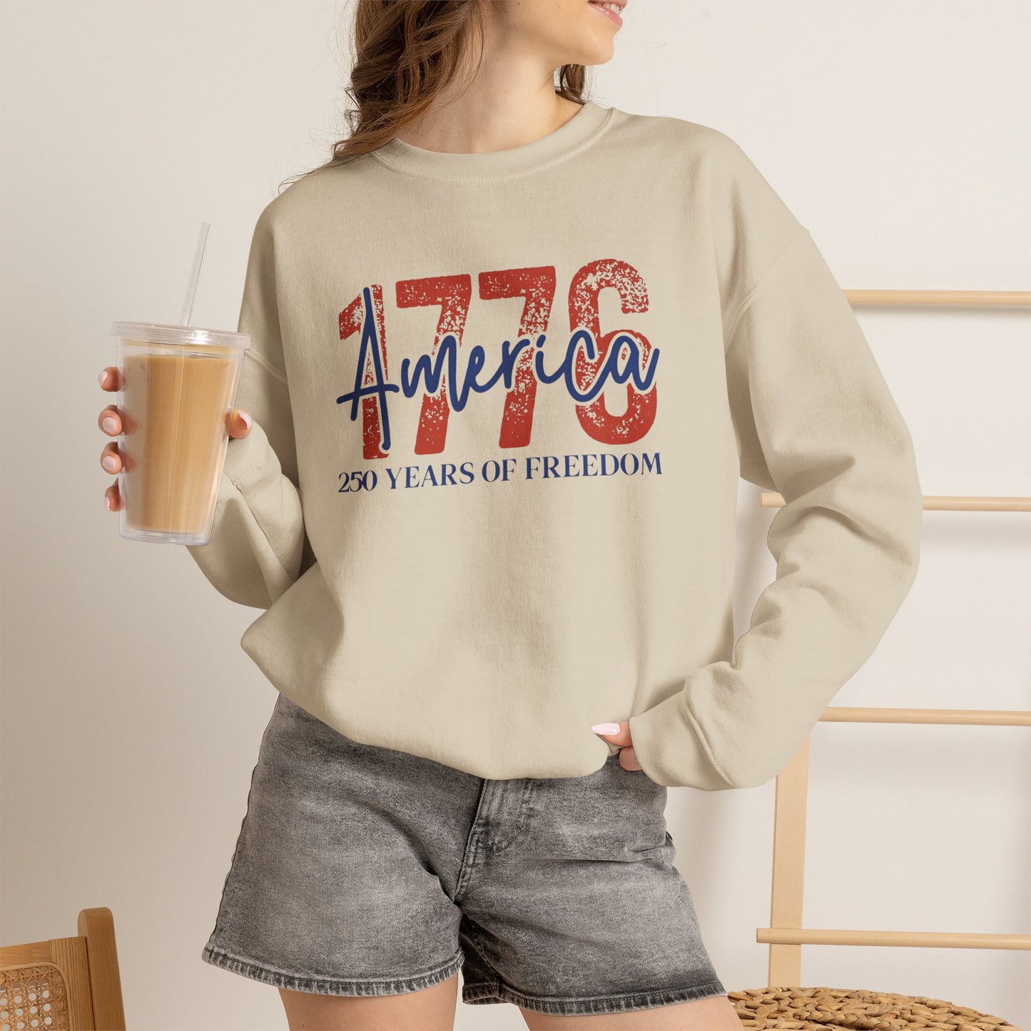 #250 1776 America: 250 Years of Freedom' Patriotic Independence Day Crewneck Sweatshirt