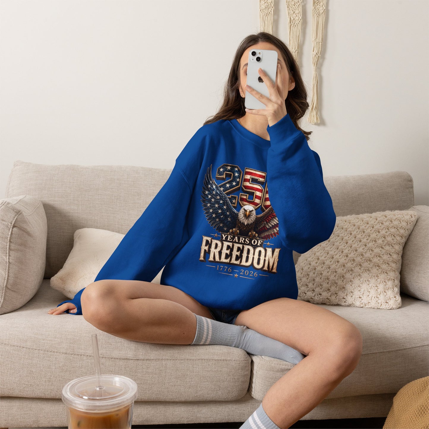 #250 250 Years of Freedom Eagle Patriotic American Flag Anniversary (1776–2026) Crewneck Sweatshirt