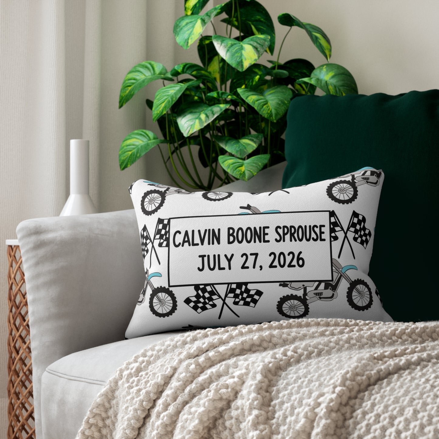#CBS Personalized Motocross Name & Date Lumbar Pillow