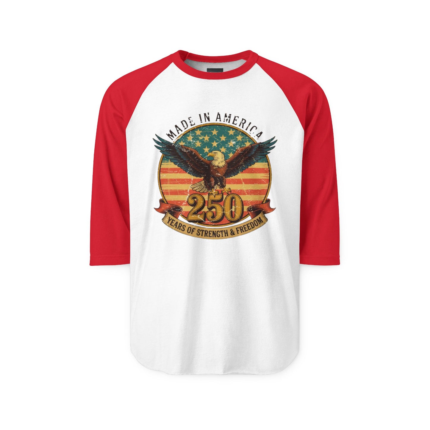#250 Made in America Eagle 250th Anniversary Patriotic Raglan Shirt Baseball Tee
