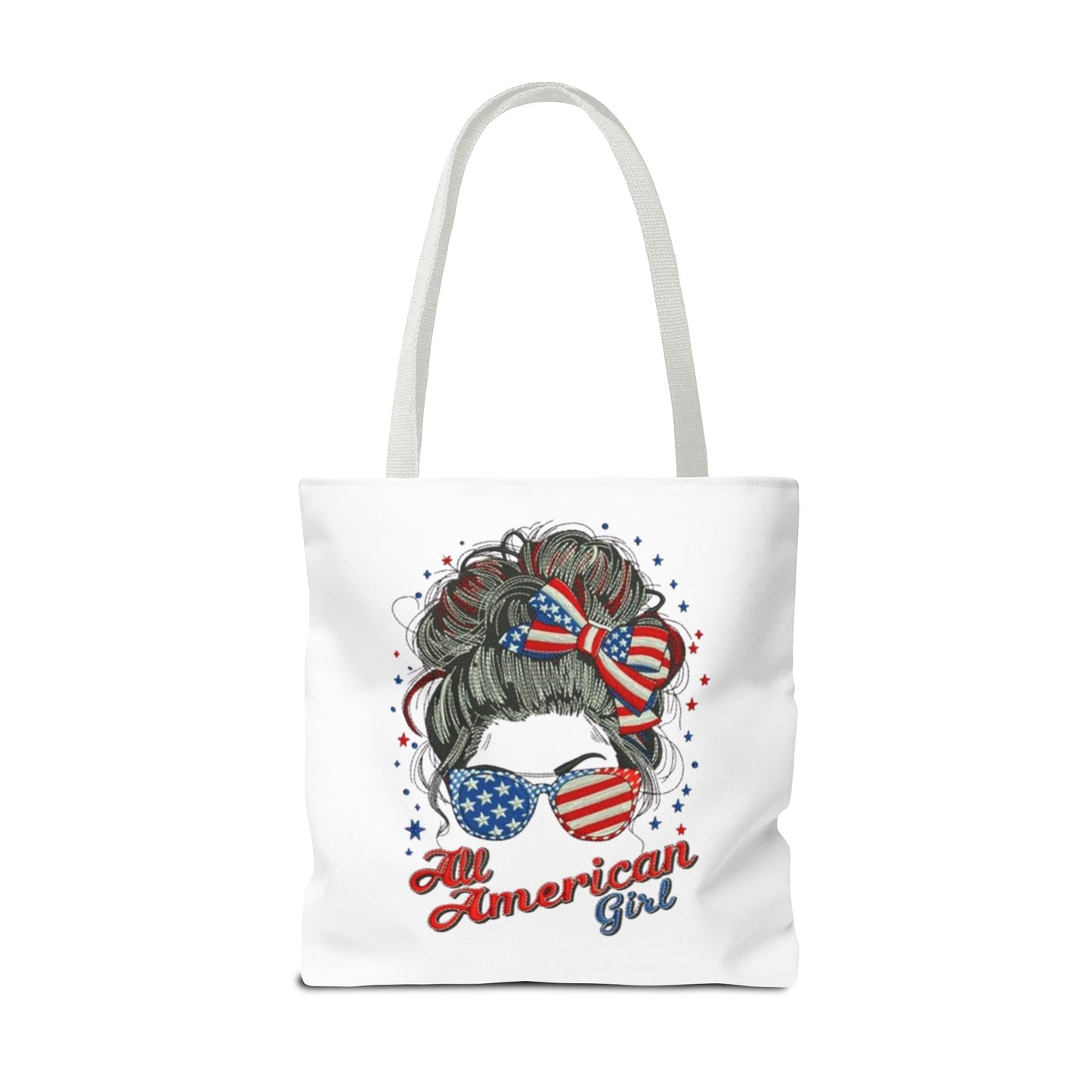 #250 "All American Girl" Patriotic Messy Bun Tote Bag