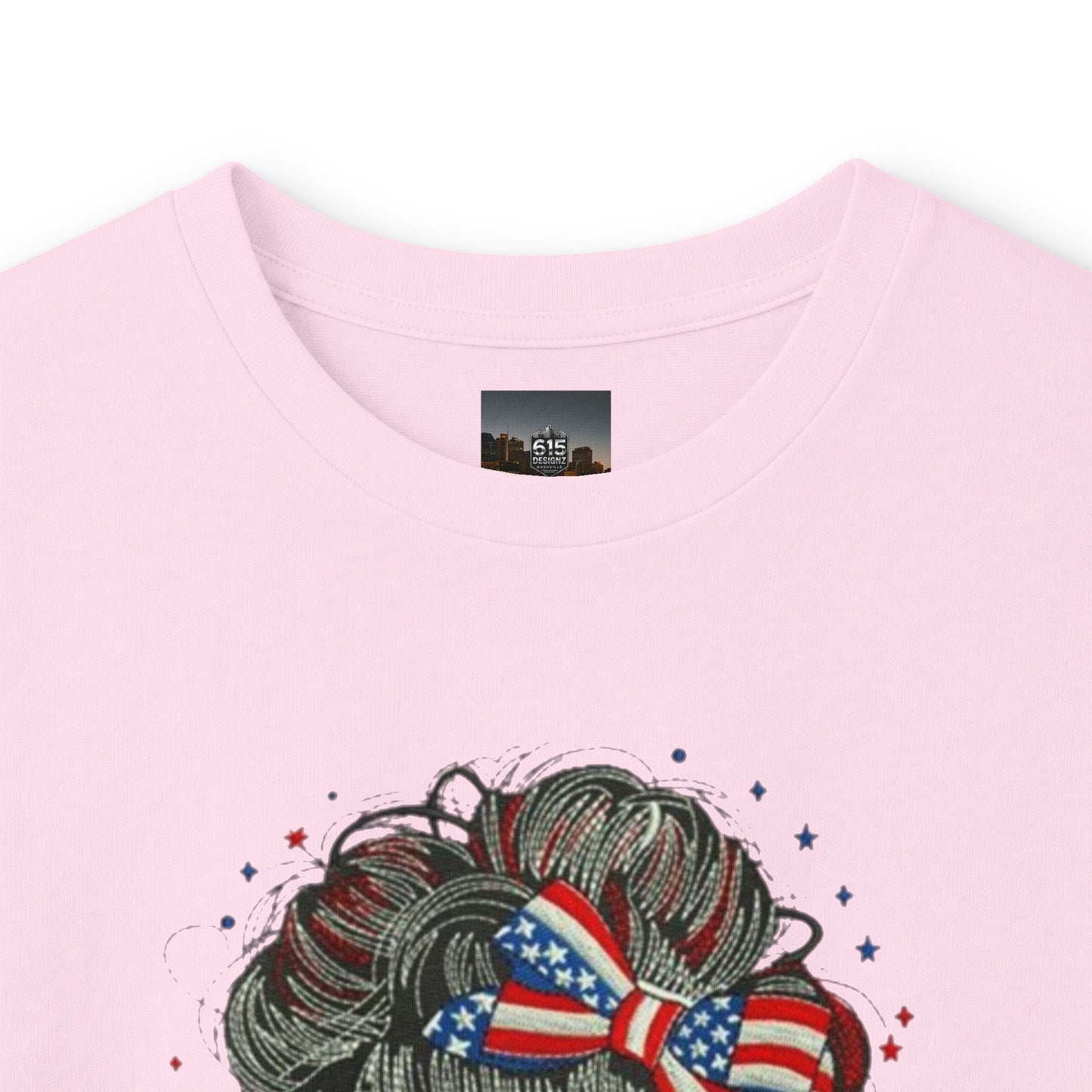 #250 "All American Girl" Patriotic Messy Bun Long Sleeve Tee