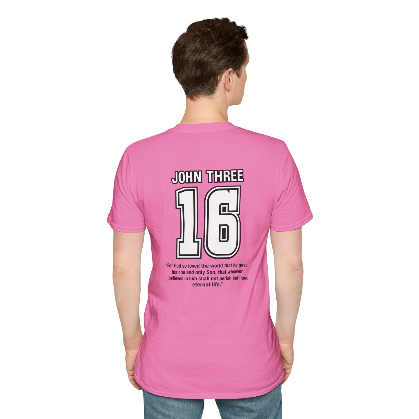 John Three 16 Chest and Back Jersey Print with Scripture Tee