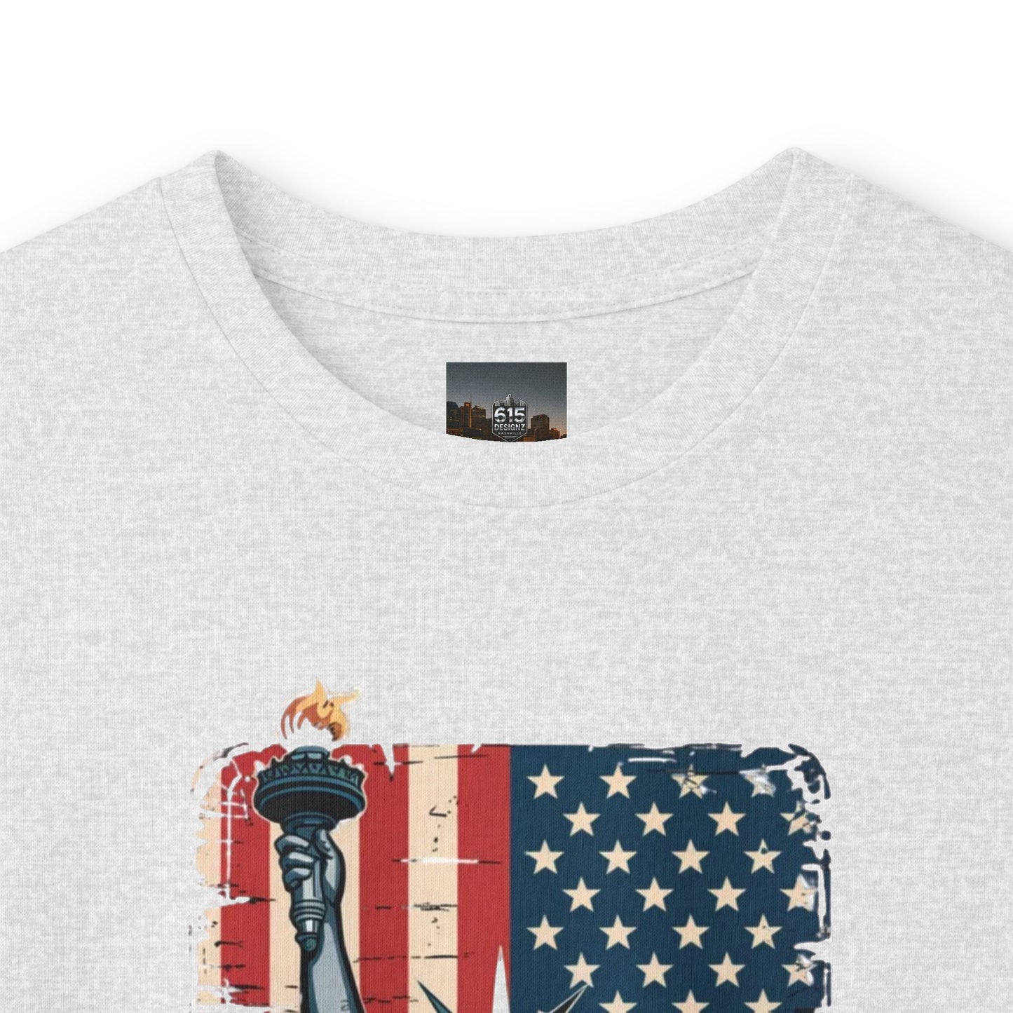 #250 Statue of Liberty American Flag 'America' Patriotic Independence Day Long Sleeve Tee
