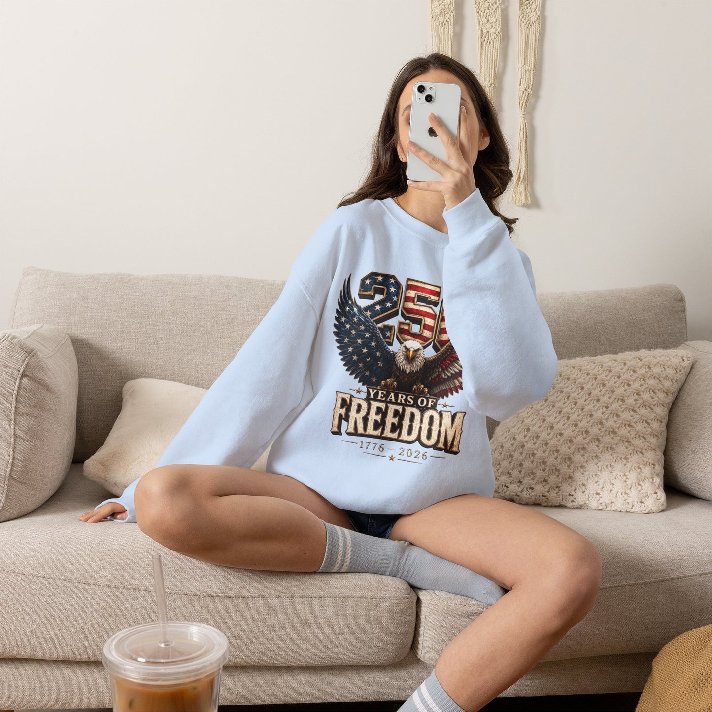#250 250 Years of Freedom Eagle Patriotic American Flag Anniversary (1776–2026) Crewneck Sweatshirt