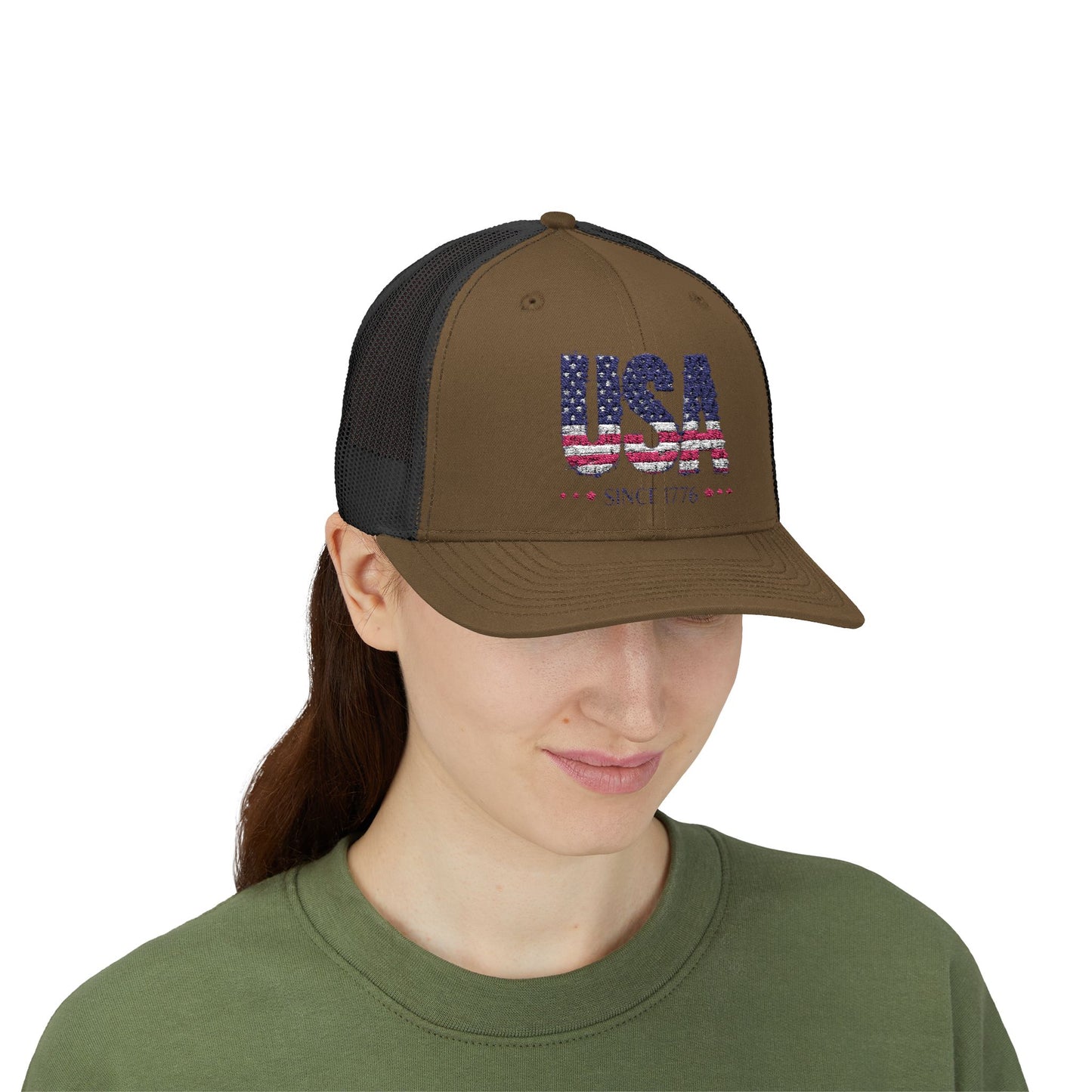 #250 USA Flag "USA Since 1776" Patriotic Snapback Trucker Cap
