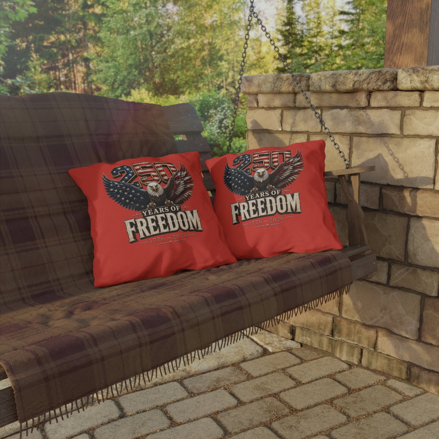 #250 250 Years of Freedom Eagle Patriotic American Flag Anniversary (1776–2026) Outdoor Throw Pillow