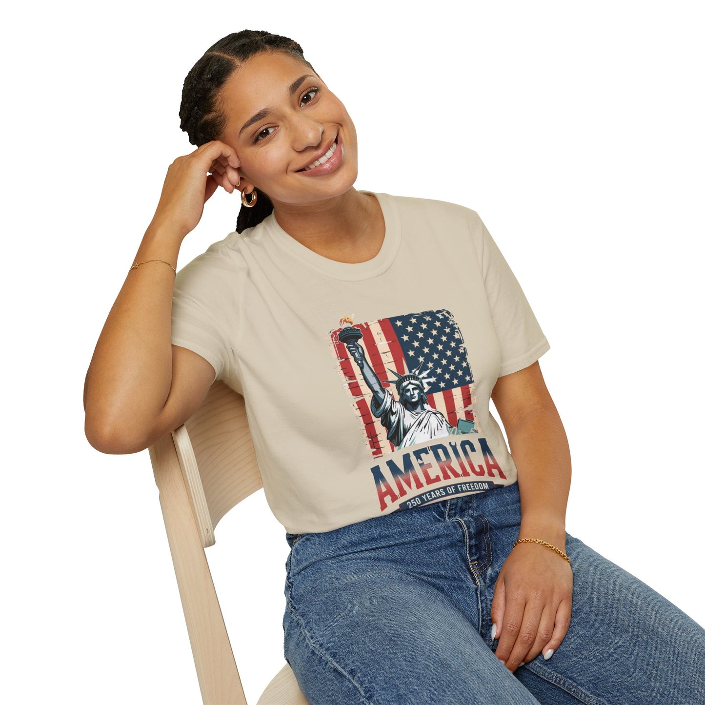 #250 Statue of Liberty American Flag 'America' Patriotic Independence Day T‑Shirt