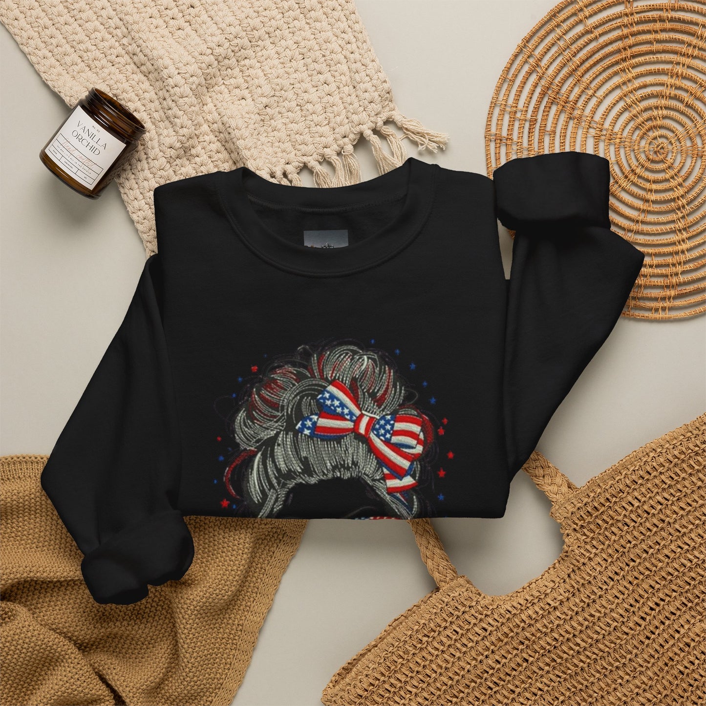 #250 "All American Girl" Patriotic Messy Bun Sweatshirt