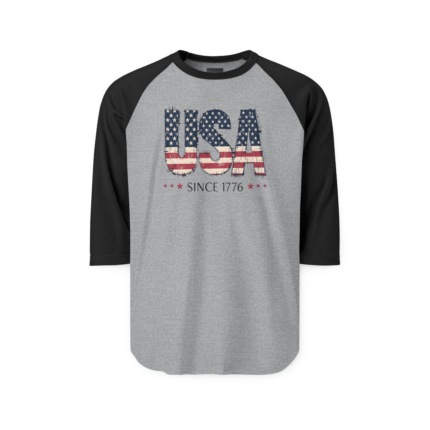 #250 USA Flag "USA Since 1776" Patriotic Raglan Shirt Baseball Tee