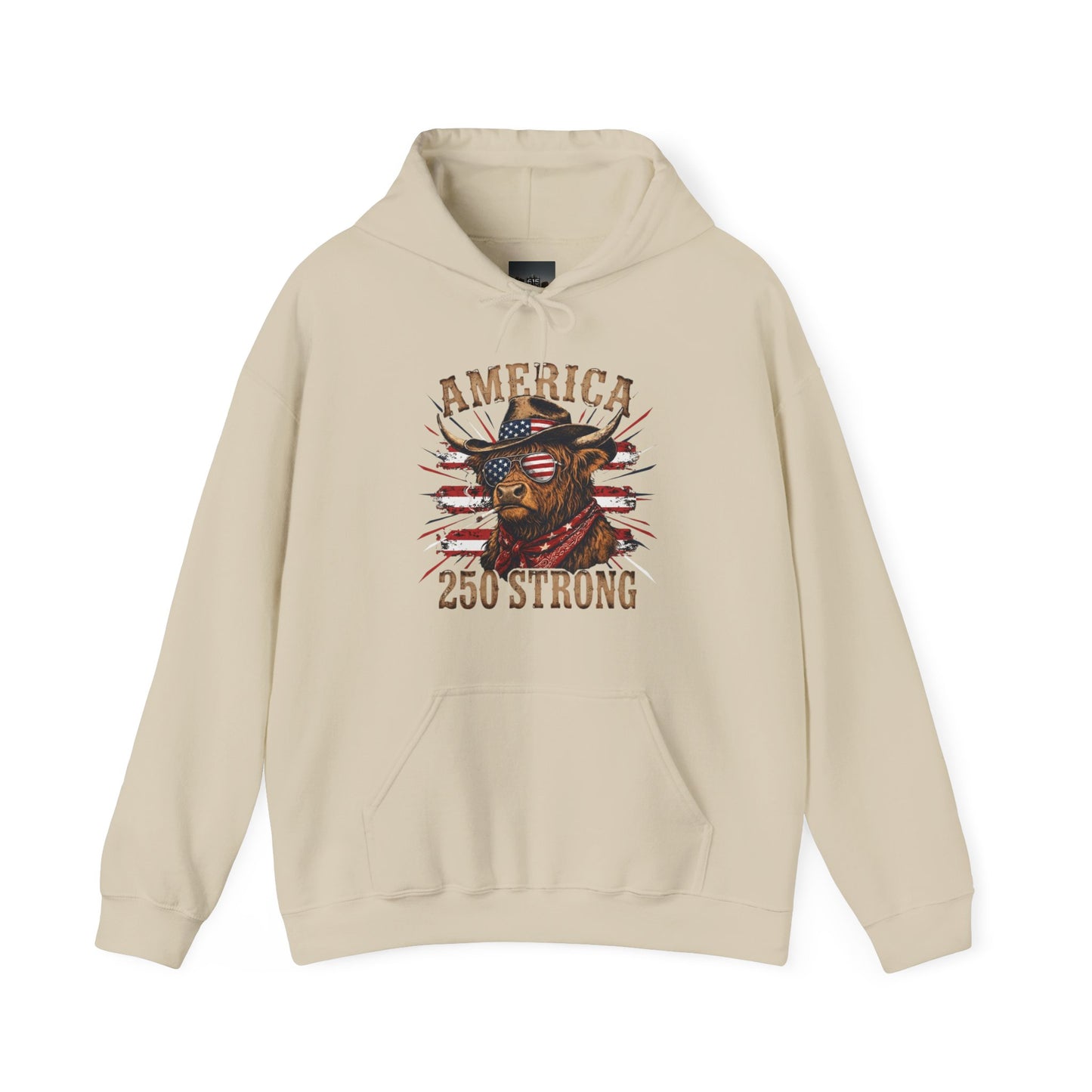 #250 America 250 Strong Patriotic Bull with American Flag Hoodie
