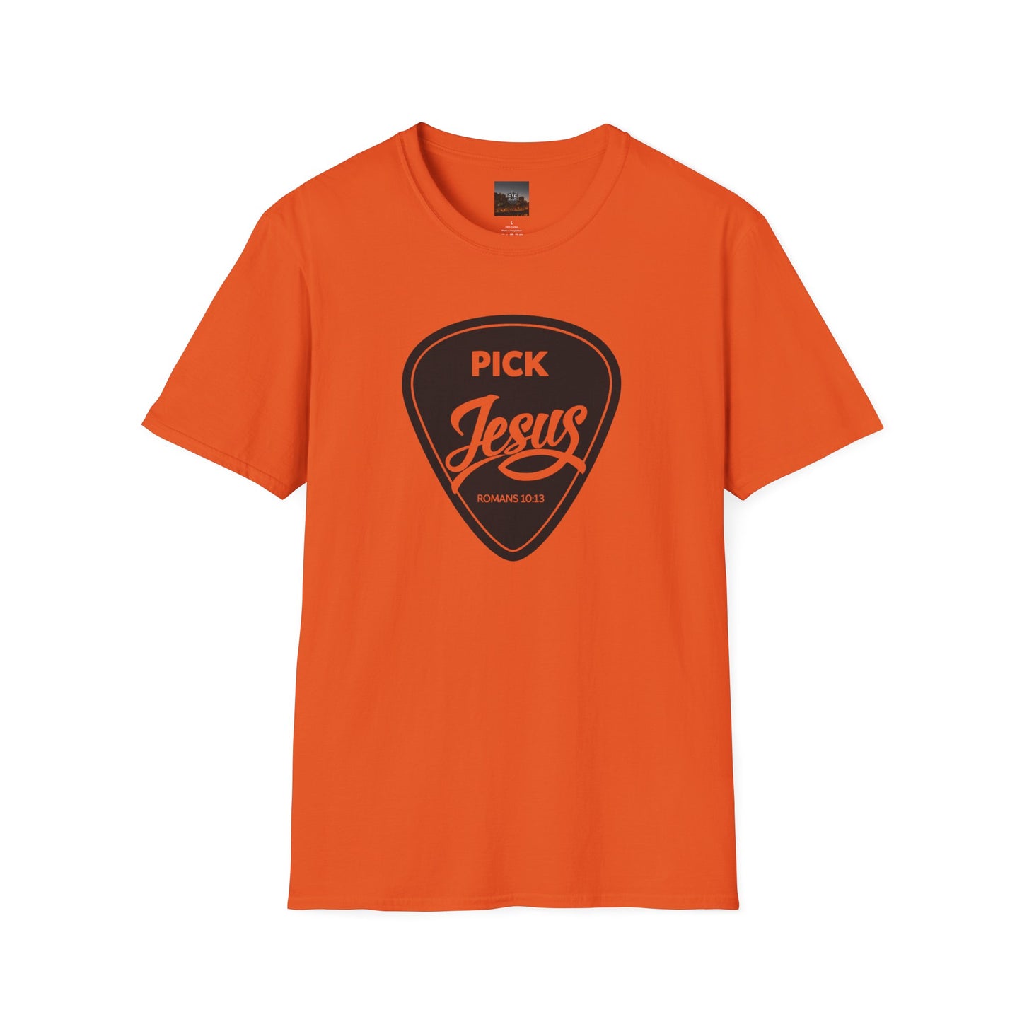 Pick Jesus T-Shirt — Christian Guitar Pick Design (Romans 10:13)