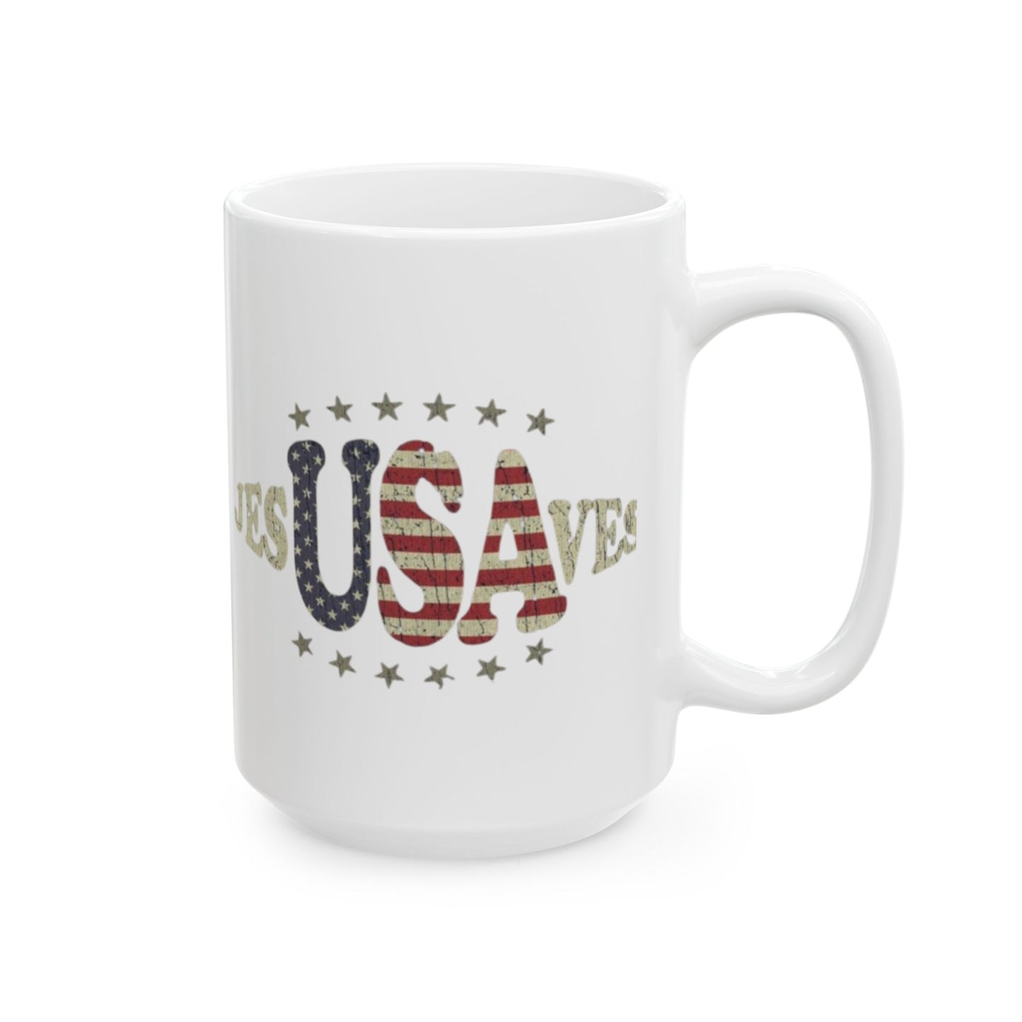 JesUSAves Patriotic Ceramic Mug American Flag Christian Faith 15oz