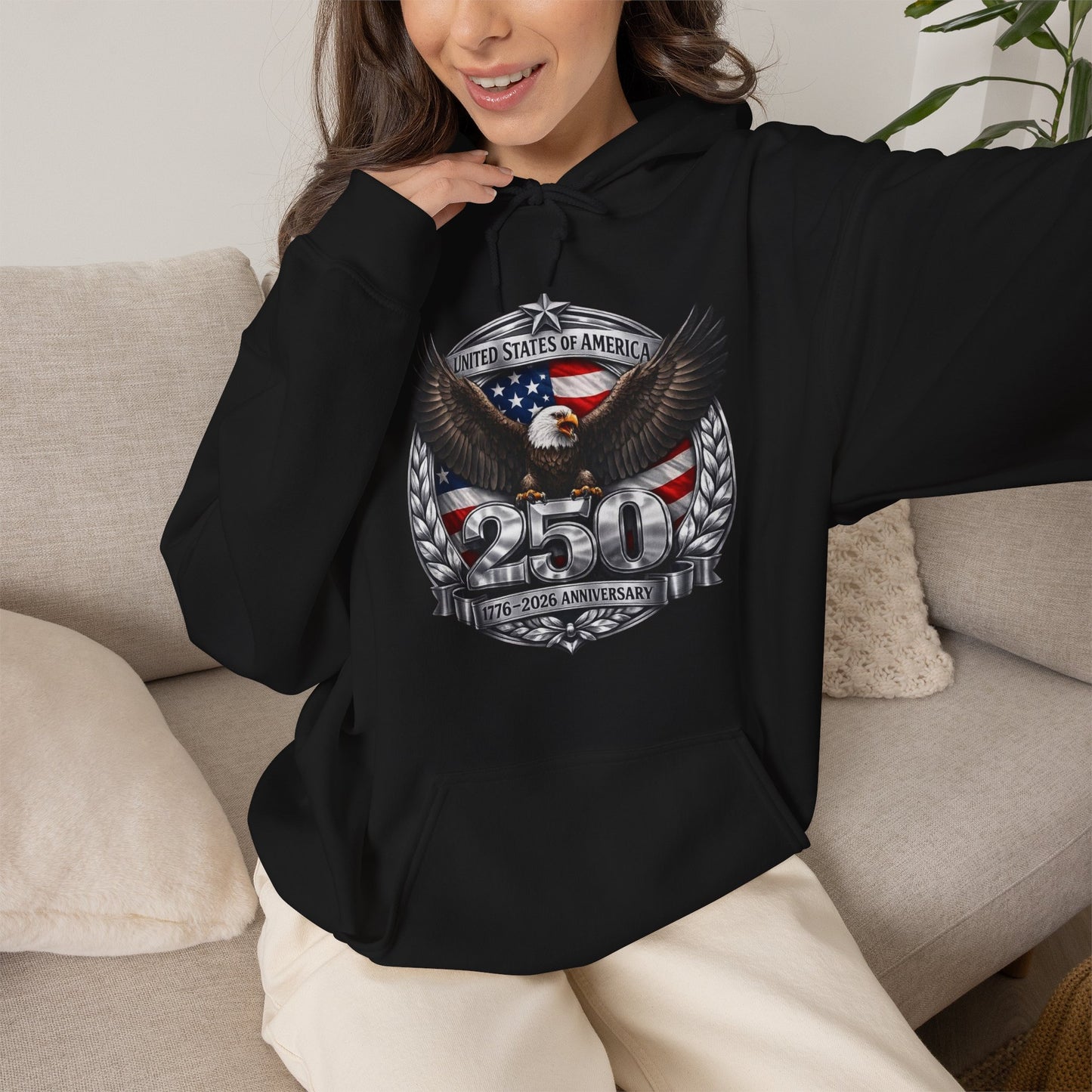 #250 Patriotic Bald Eagle 250 United States Emblem Hoodie