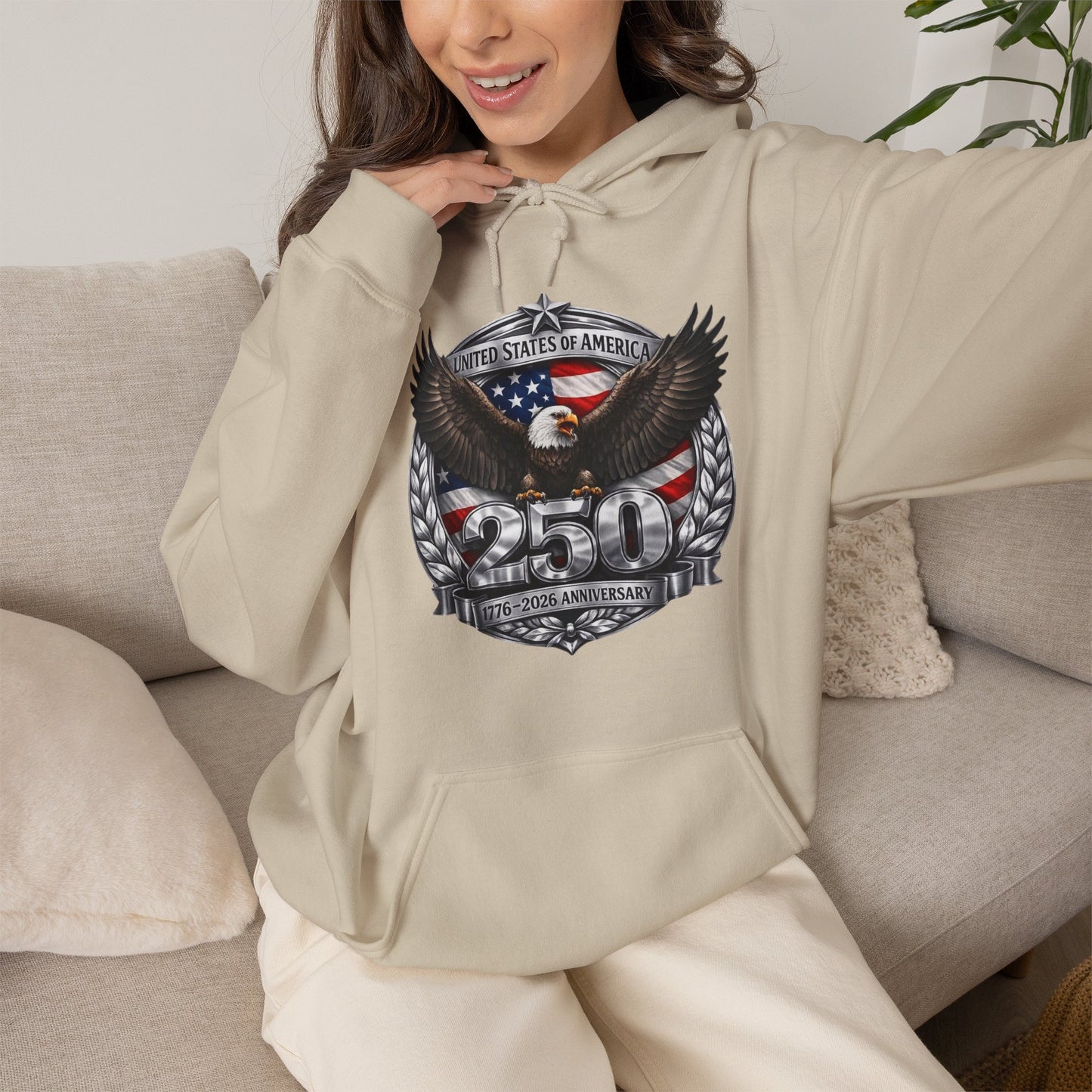 #250 Patriotic Bald Eagle 250 United States Emblem Hoodie