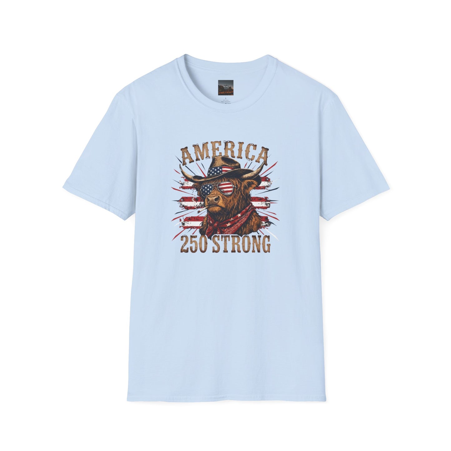 #250 America 250 Strong Patriotic Bull with American Flag T-Shirt