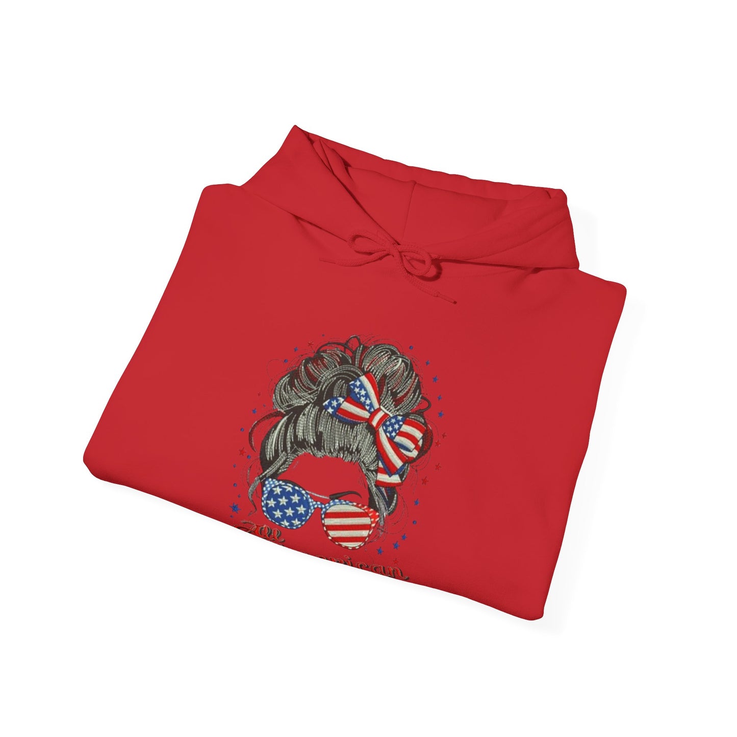 #250 "All American Girl" Patriotic Messy Bun Hoodie