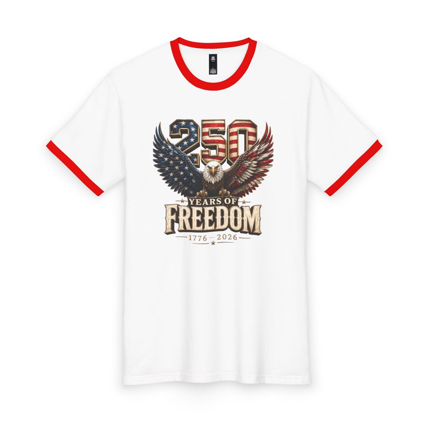 #250 250 Years of Freedom Eagle Patriotic American Flag Anniversary (1776–2026) Ringer Tee