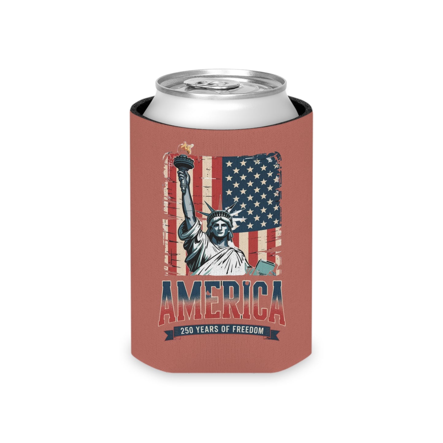 #250 Statue of Liberty American Flag 'America' Patriotic Independence Day Can Cooler - Beverage Koozie