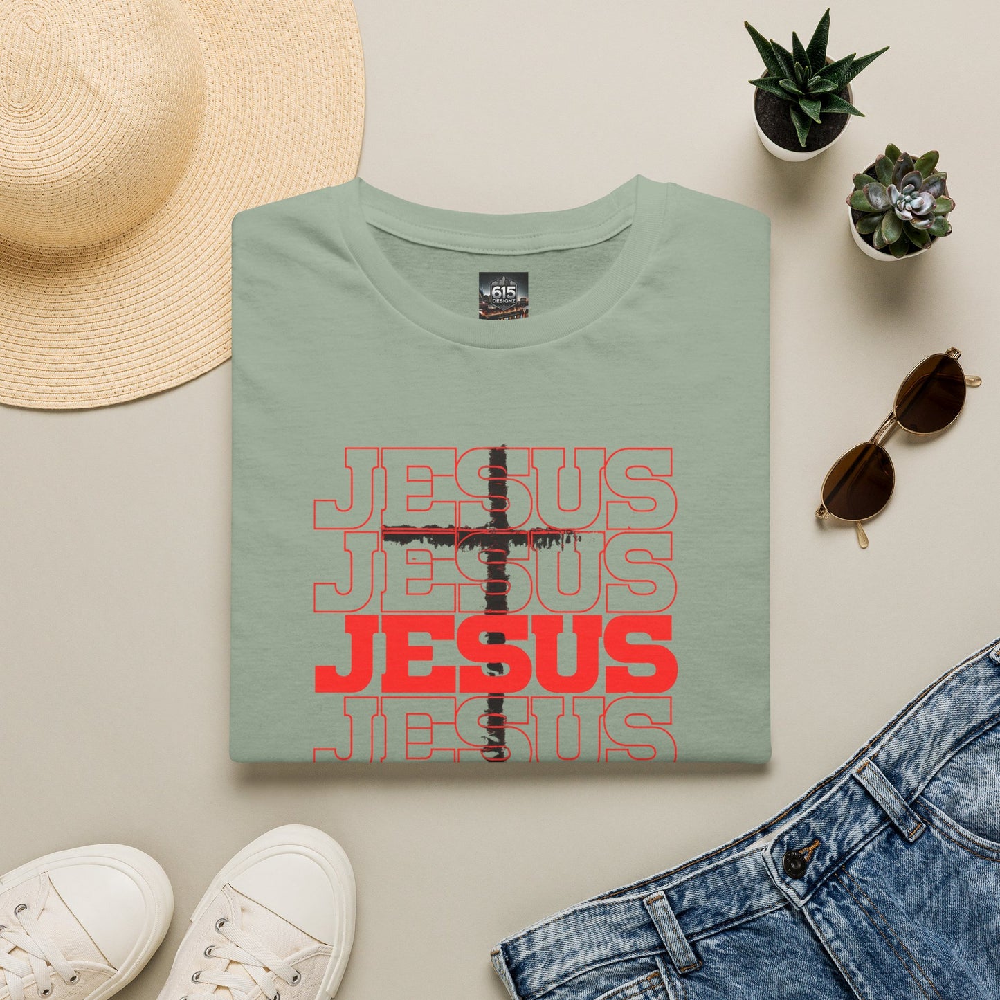 Jesus Cross Red Text Black Cross Graphic T-Shirt — Religious Faith Tee