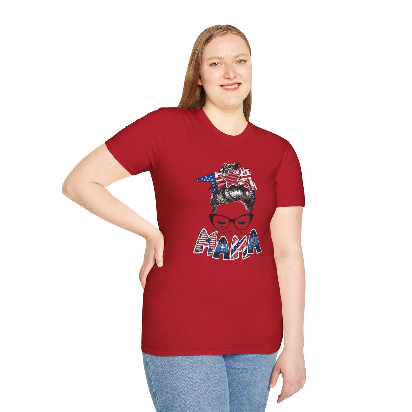 Mama USA Flag Messy Bun T-Shirt