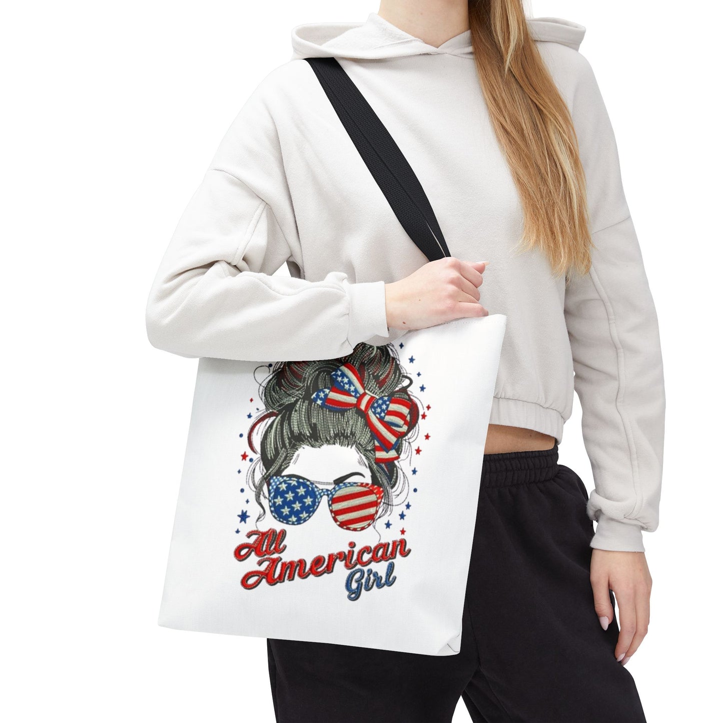 #250 "All American Girl" Patriotic Messy Bun Tote Bag