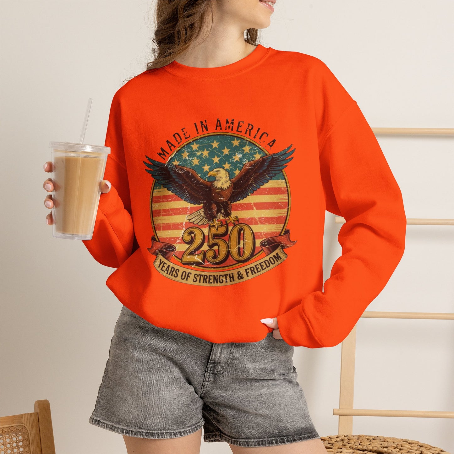 #250 Made in America Eagle 250th Anniversary Patriotic Crewneck Sweatshirt