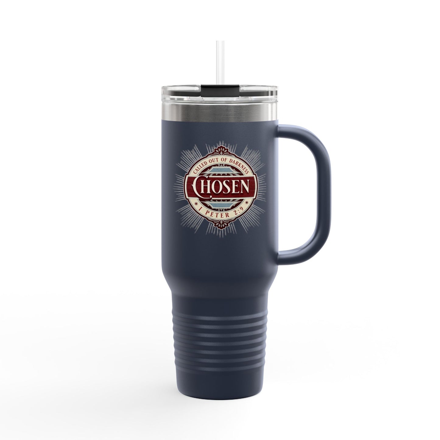 Chosen 40oz Insulated Travel Mug – "Called Out of Darkness" Faith Tumbler with Handle, Vacuum-Sealed