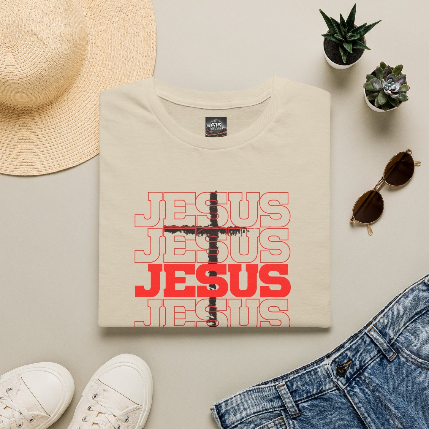 Jesus Cross Red Text Black Cross Graphic T-Shirt — Religious Faith Tee