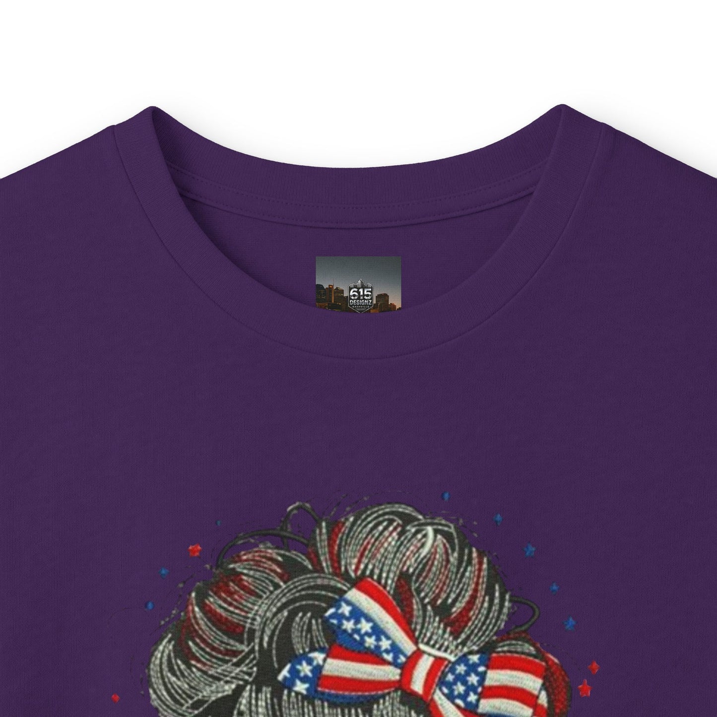 #250 "All American Girl" Patriotic Messy Bun Long Sleeve Tee