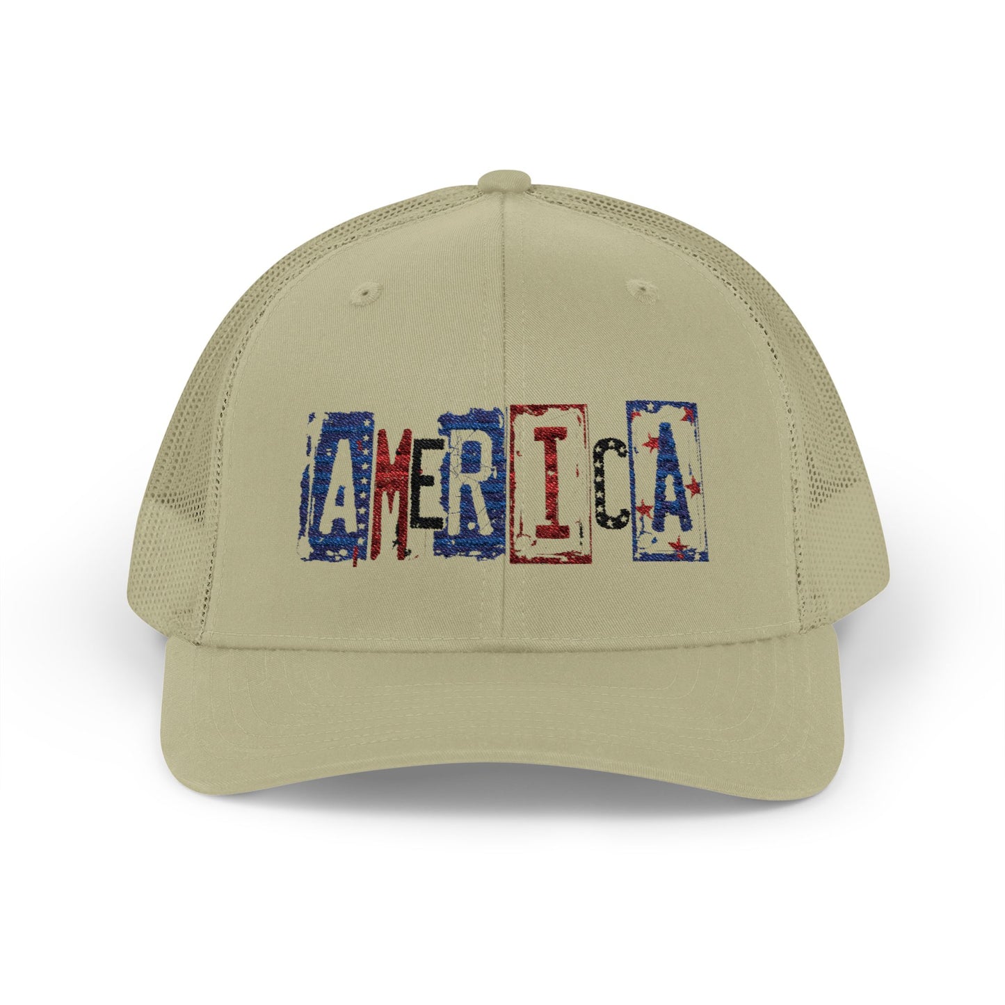 #250 America Retro Block Text Patriotic Snapback Trucker Cap