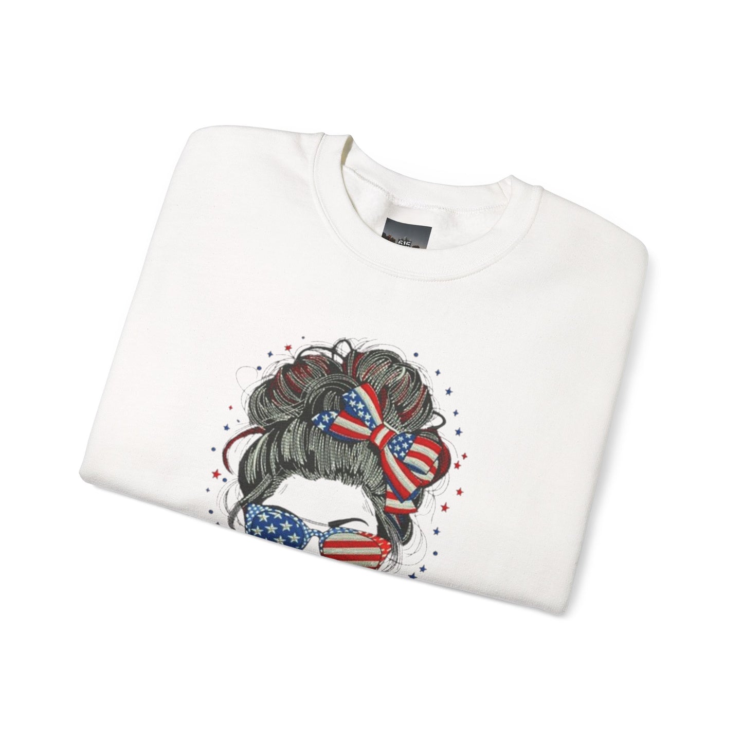 #250 "All American Girl" Patriotic Messy Bun Sweatshirt